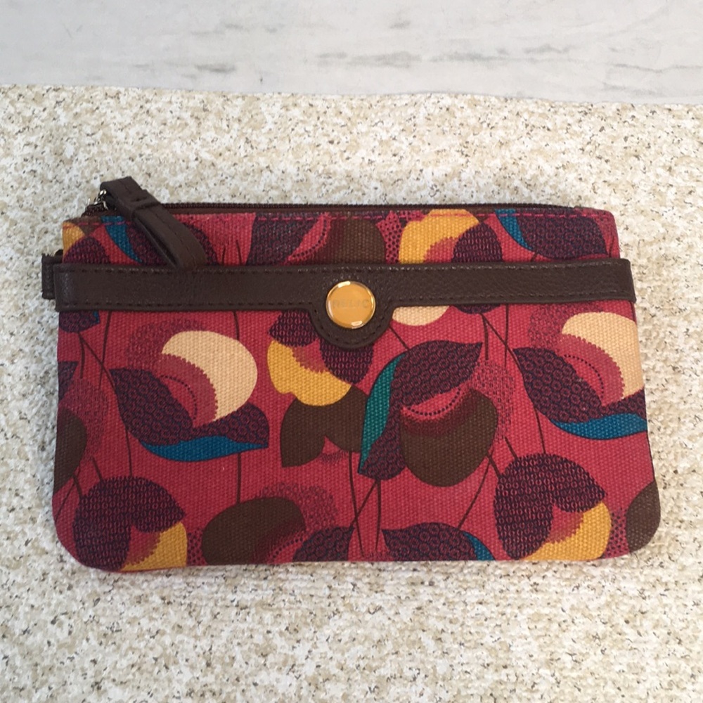 Relic Magenta Maroon Yellow Floral Wristlet Wallet Mod Geometric